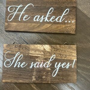 She said yes - engagement.  Wood announcemets.  2 pieces